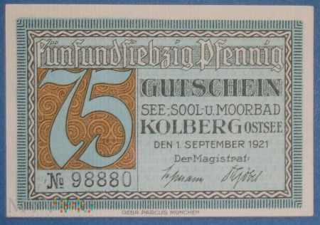 75 Pfennig 1921 - Kolberg - Kolobrzeg