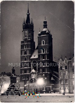 Kraków - Rynek - Kościół Mariacki w nocy - 1959