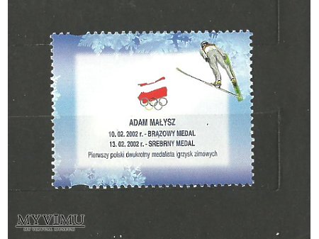 Adam Małysz na znaczkach pocztowych.