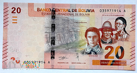 Duże zdjęcie Boliwia 20 bolivianos 2018