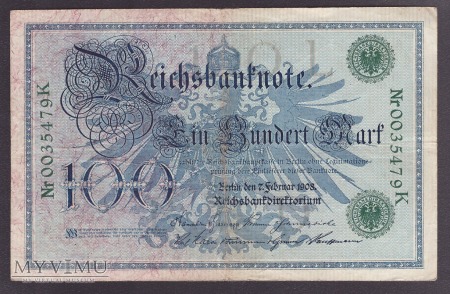 Duże zdjęcie Niemcy, 100 marek 1908r. Ser.K