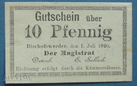 10 Pfennig 1920 r - Bischofswerder - Biskupiec