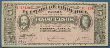 Duże zdjęcie 5 pesos 1915 - Meksyk - Rewolucja