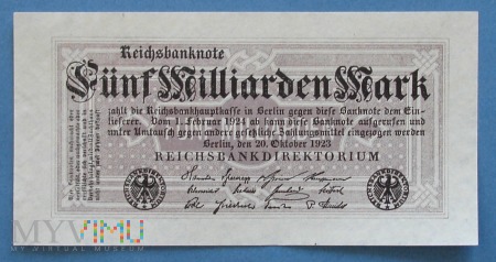 Duże zdjęcie 5 mld Mark 1923 r - Reichsbanknote - Niemcy