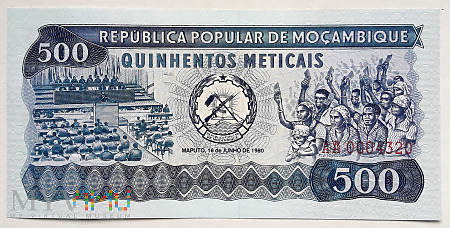 Duże zdjęcie Mozambik 500 meticas 1980