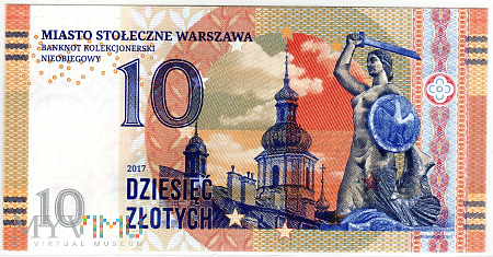 10 złotych Miasto Stołeczne Warszawa - 2017 BEZ NR