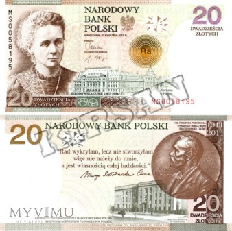 Banknot 20 zlotych 2011 r