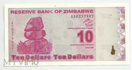 Zimbabwe.2.Aw.10 dollars.2009.P-94