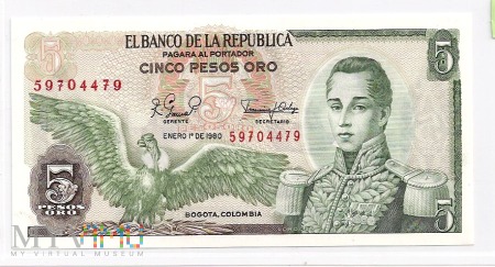Kolumbia.2.Aw.5 pesos 1980.P-406f
