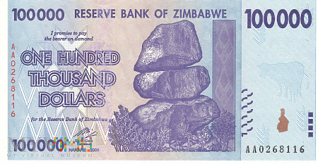 Zimbabwe - 100 000 dolarów (2008)