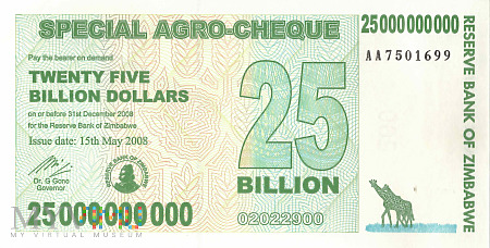 Zimbabwe - 25 000 000 000 dolarów (2008)