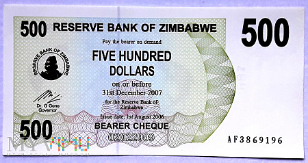 Duże zdjęcie Zimbabwe 500 $ 2006