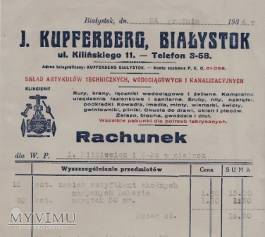Rachunek J.Kupferberg-1934.
