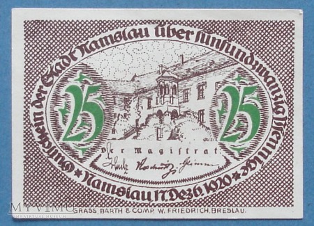 25 Pfennig 1920 r - Namslau - Namyslow