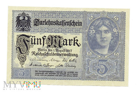 Duże zdjęcie Niemcy 5 mark 1917r.