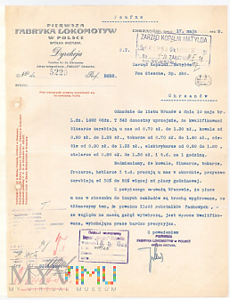 Pismo ws. zarobków w Fabryce Lokomotyw 1929 r.