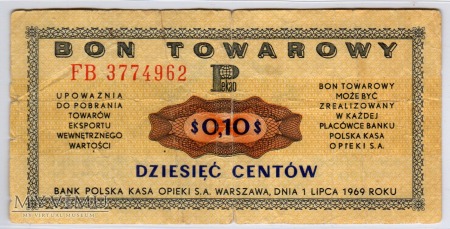 Bon Towarowy PeKaO - B14b - 10 Centów - 1969