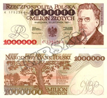 Banknot 1000000 zlotych 1993 r