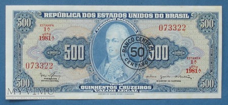 50 centavos ( 500 cruzeiros ) 1967 r - Brazylia