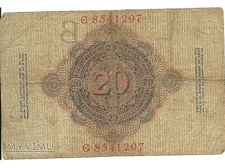 Banknot 20 markowy z 1910 roku.