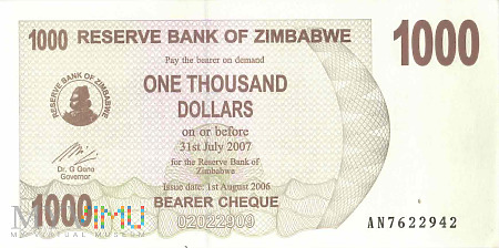 Zimbabwe - 1 000 dolarów (2006)