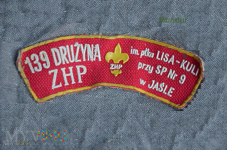 Oznaka 139 drużyny ZHP przy SP nr 9 w Jaśle