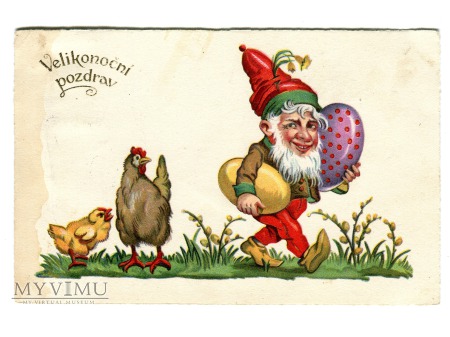 Duże zdjęcie Wielkanoc Osek Krasnal jajo wielkanocne pocztówka
