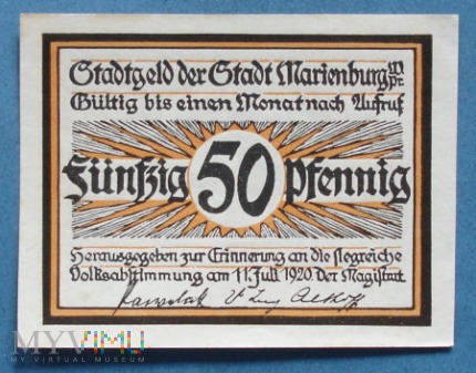 50 Pfennig 1920 - Marienburg Wprs.- Malbork