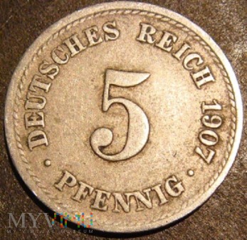 Cesarstwo Niemieckie.5 Pfennig 1907r