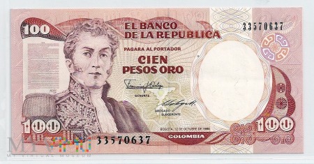Kolumbia.4.Aw.100 pesos 1986.P-426b