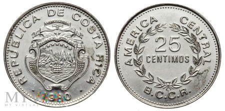 Duże zdjęcie Kostaryka, 25 centimos 1980