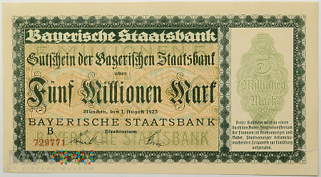 Bavaria - 5 milionów marek 1923r. UNC-