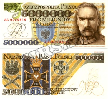Banknot 5000000 zlotych 1995 r