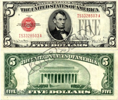 Duże zdjęcie Banknot $ 5.00 1928 r