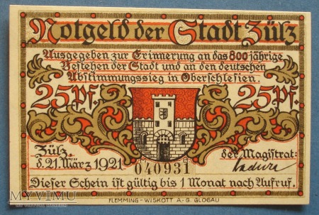 25 Pfennig 1921 r - Zülz - Biala