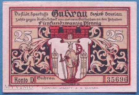 25 Pfennig 1922 r - Guhrau - Gora