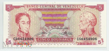 Wenezuela.Aw.5 bolivares.1989.P-70a