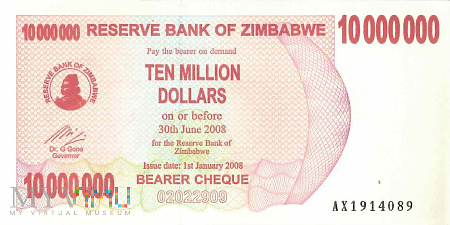 Zimbabwe - 10 000 000 dolarów (2008)
