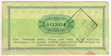 Bon Towarowy PeKaO - B15a - 20 Centów - 1969