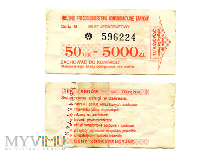 Bilet autobusowy - Tarnów, 1995 rok