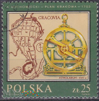 Map of Krakow, by A. Buchowiecki, 1703, Astrolabe