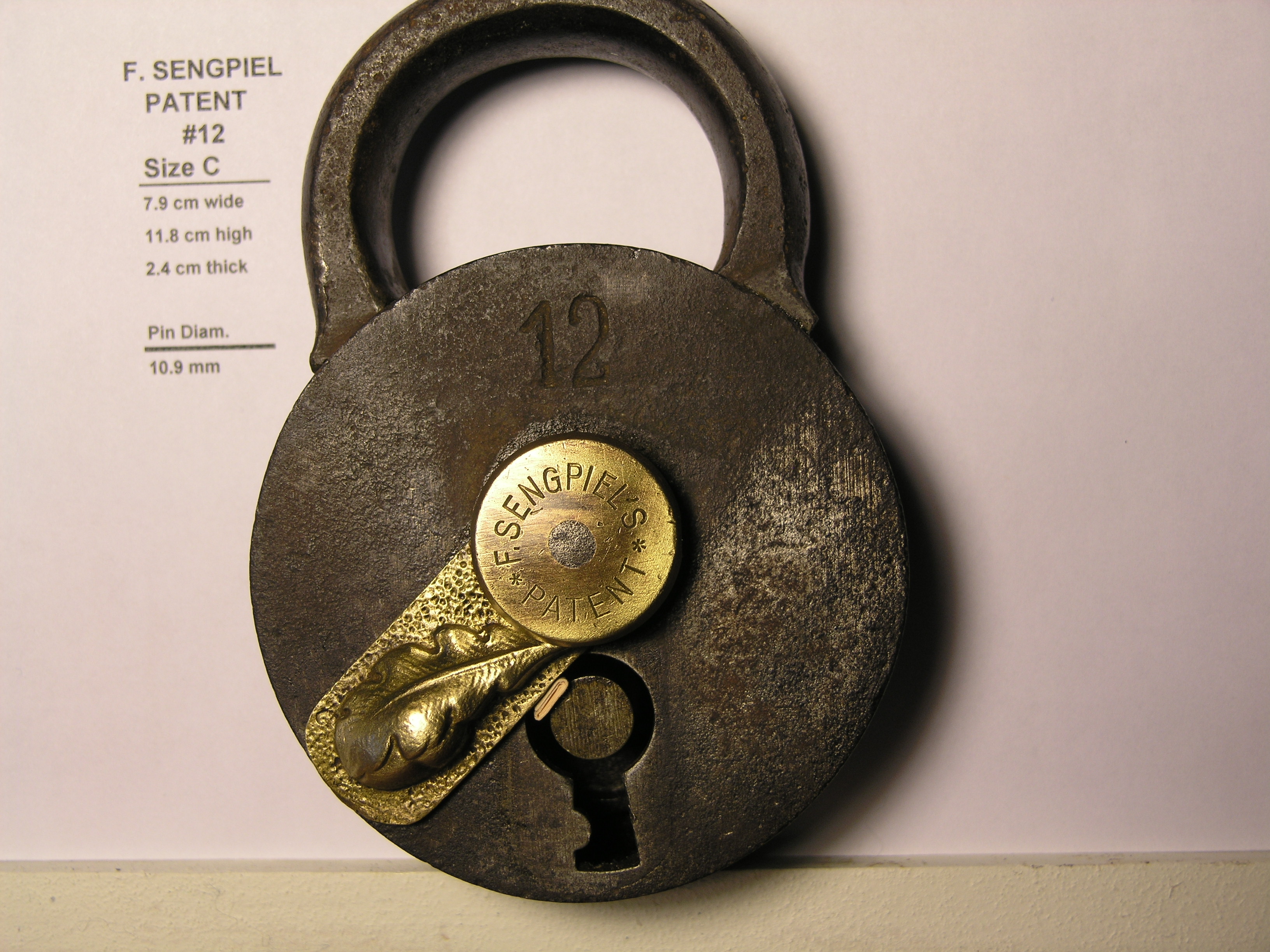 Antique German Padlock-Lock F. Sengpiels Patent with Otiginal Key
