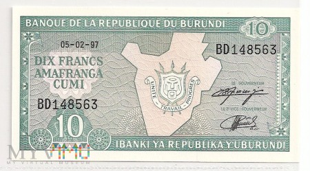 Burundi.1.Aw.10 franków.1997.P-33d