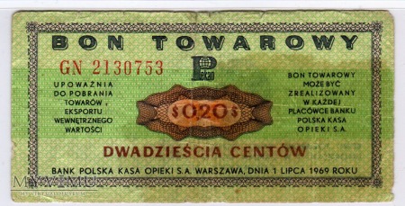 Bon Towarowy PeKaO - B15c - 20 Centów - 1969