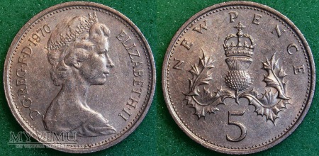 Wielka Brytania, 5 new pence 1970
