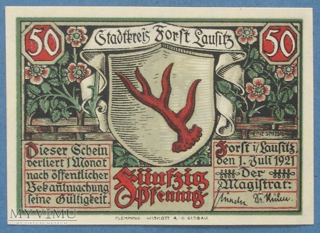50 Pfennig 1921 r - Forst - Zasieki