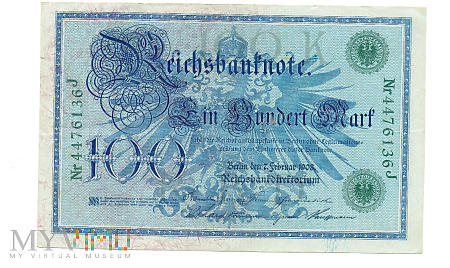 Niemcy - 100 mark 1908r. Zielona Seria