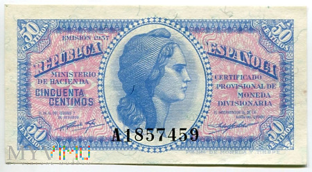Hiszpania - 50 centimos, 1937r. UNC