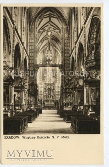 Duże zdjęcie Kraków - Kościół Mariacki - wnętrze - 1930-te