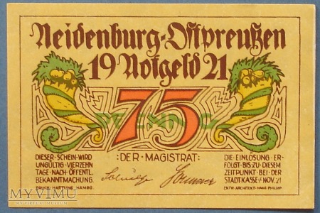 75 Pfennig 1921 r - Neidenburg Ost- Nidzica